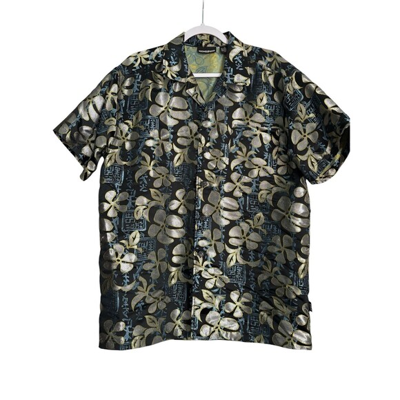 Vintage ODO Floral Hawaiian Short Sleeve Shirt Mens M Button Up Metallic Y2K - Picture 1 of 8